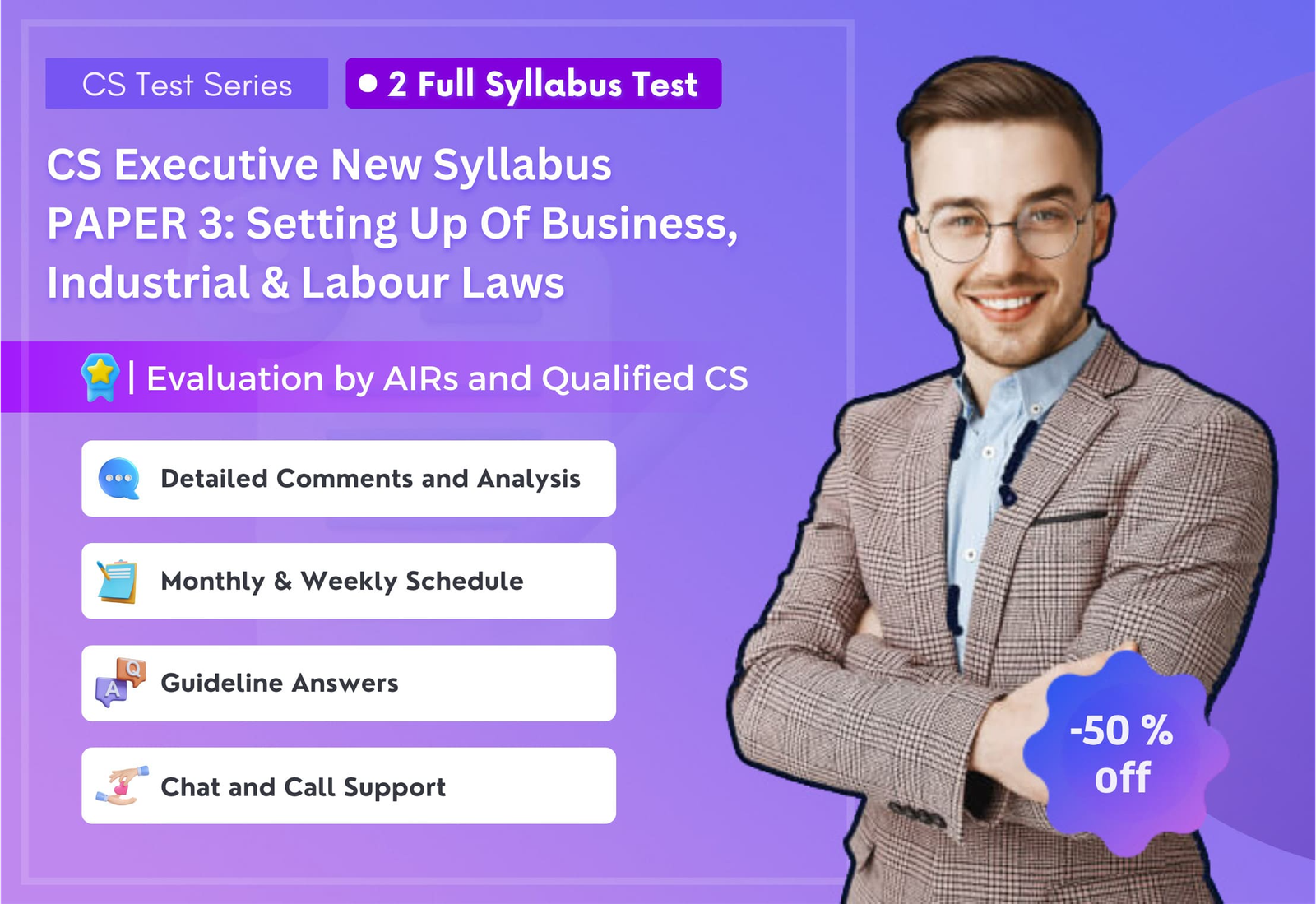 CS EXECUTIVE NEW PAPER 3: Setting Up of Business, Industrial & Labour Laws (2 Full Syllabus Test) NEW SYLLABUS